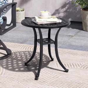Round Aluminum Outdoor Side Table in Black