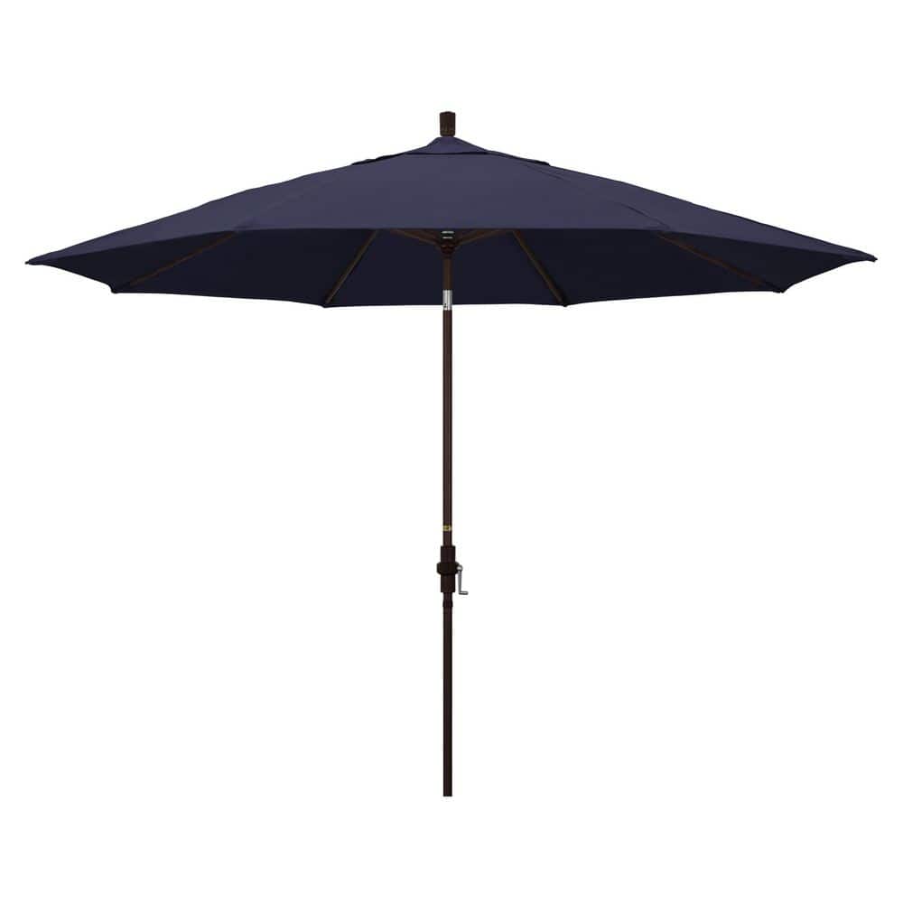 11 ft. Bronze Aluminum Market Patio Umbrella with Aluminum Ribs Collar Tilt Crank Lift in Navy Blue Sunbrella price history on PriceWatchPro