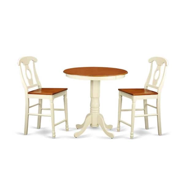 East West Furniture 3-Piece Round Buttermilk and Cherry Finish Solid Wood Top Dining Table with 2 Chairs with Lattice Back