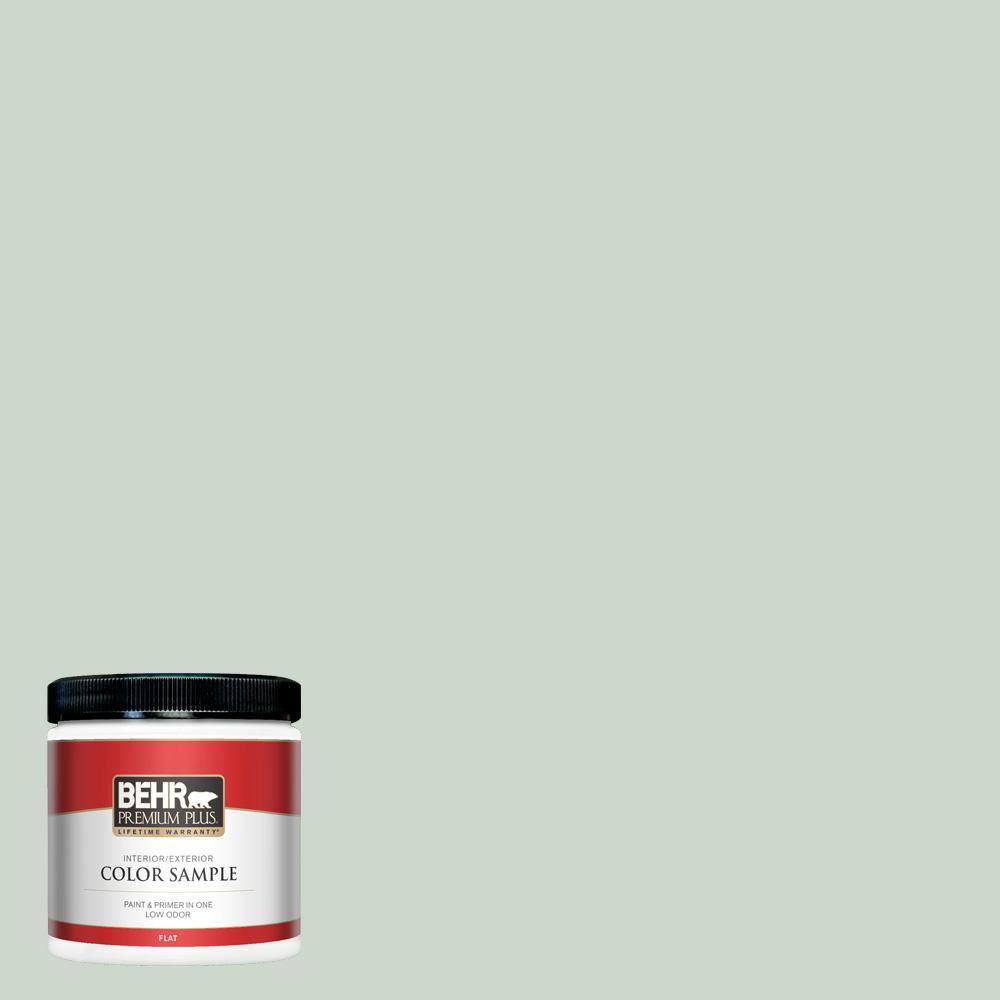 BEHR PREMIUM PLUS 8 oz. #450E-2 April Mist Flat Interior/Exterior Paint ...