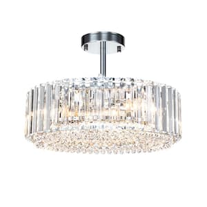 Perley 15.74 in. 4-Light Contemporary Drum Semi Flush Mount Ceiling Light with Crystal Shade
