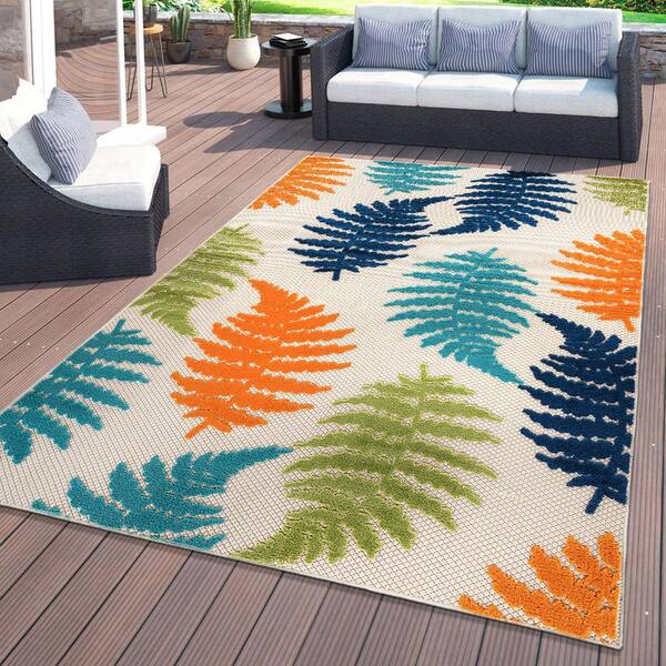 World Rug Gallery Seville Floral Leaves Indoor/Outdoor Area Rug - Multi 7'10 x 10