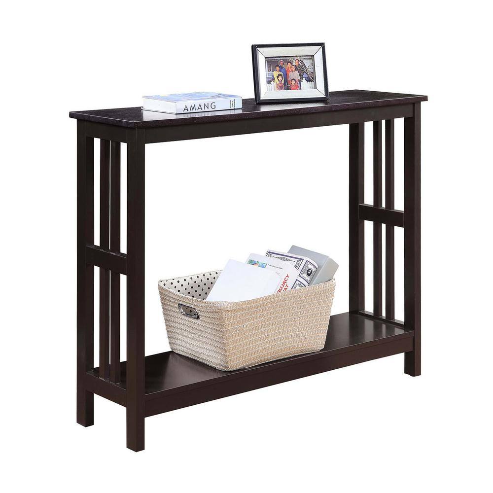 Espresso Mission-Inspired Console Table with Bottom Shelf