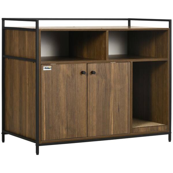 Tatayosi 35 in. W x 17.75 in. D x 28.75 in. H Brown Wood Furniture Style Cat Litter Box Cabinet, Hidden Cat Litter Box