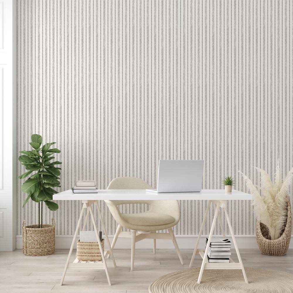 Charcoal and Cotton Nautical Stripe Peel and Stick Wallpaper
