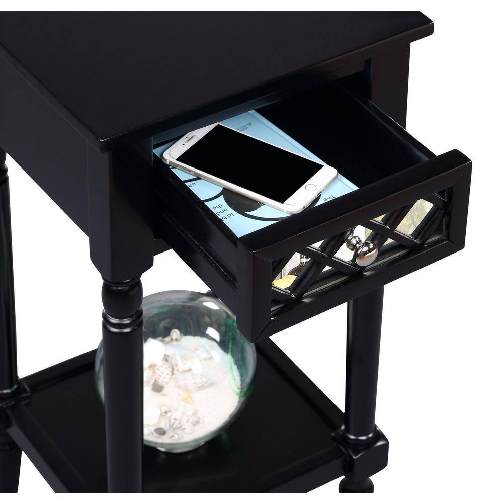 French Country Khloe Deluxe Black Wood and Metal 1-Drawer Accent Table