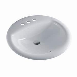 Santa Monica 19 in. Bathroom Sink in White Ceramic Round Drop-In with Overflow and 4 in. Faucet Holes