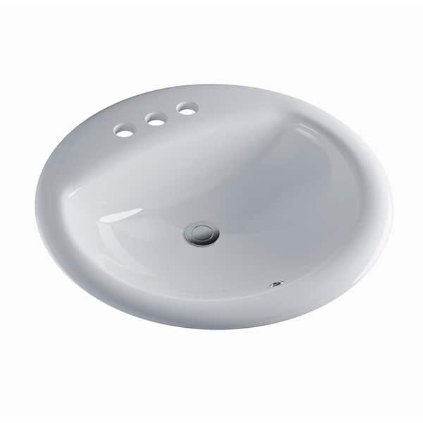 Santa Monica 19 in. Bathroom Sink in White Ceramic Round Drop-In with Overflow and 4 in. Faucet Holes