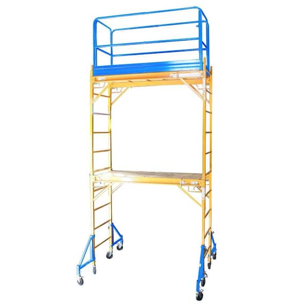 PRO-SERIES 15 ft x 6 ft. x 4.5 ft. 2-Story Rolling Scaffold Tower 1000 lb. Load Capacity with Blue Guard Rail and Caster