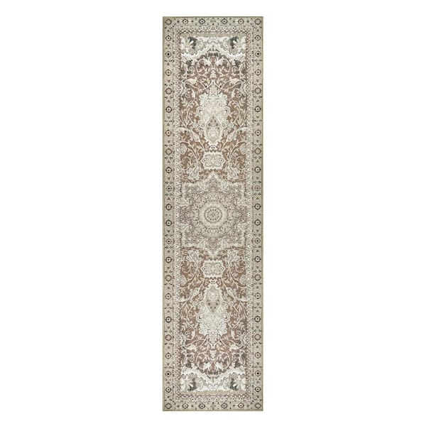 Parviz Brown Indoor Machine Washable 2.5 ft. x 10 ft. LivingRoom Entrance HallwayBedroom Den Kitchen DiningRoom Area Rug