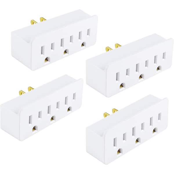 3-Outlet Power 180-Degree Wall Adapter Grounded-3-Prong Outlet Tap in White (4-Pack)