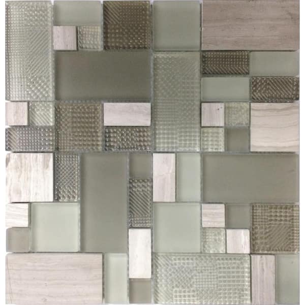 Apollo Tile Wooden Beige 4 in. x 5 in. Honed Marble and Glass Mosaic Tile Sample (0.13 sq. ft./Piece)