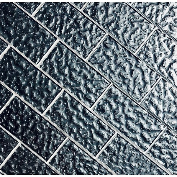 Metallics 3 in. x 6 in. Textured Gray Glossy Glass Subway Wall Tile (4 sq. ft./Case)
