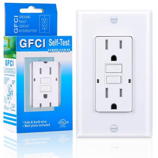 Lukyamzn 15A Tamper-Resistant GFCI Outlet with LED Indicator, Decorator Wall Plates and Screws, UL Listed in White - (1-Pack)
