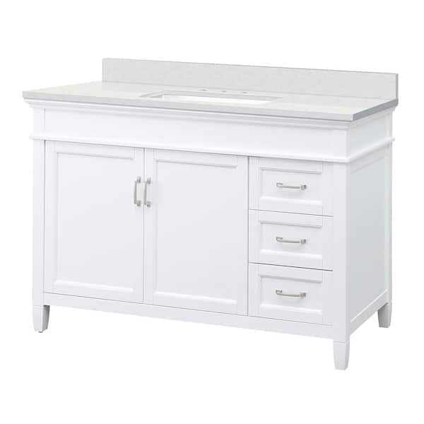 Home Decorators Collection Ashburn 49 in. W x 22 in. D Vanity Cabinet in White with Engineered Marble Vanity Top in Snowstorm with White Basin