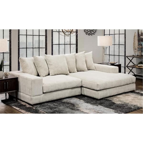 Monland 108 in. Square Arm Polyester Blend Upholstery L-Shaped Chaise Deep-Seated Oversized 2-Pieces Sectional Sofa in. Beige