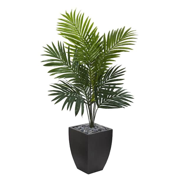 Nearly Natural 4.5 ft. Kentia Palm Artificial Tree in Black Wash Planter