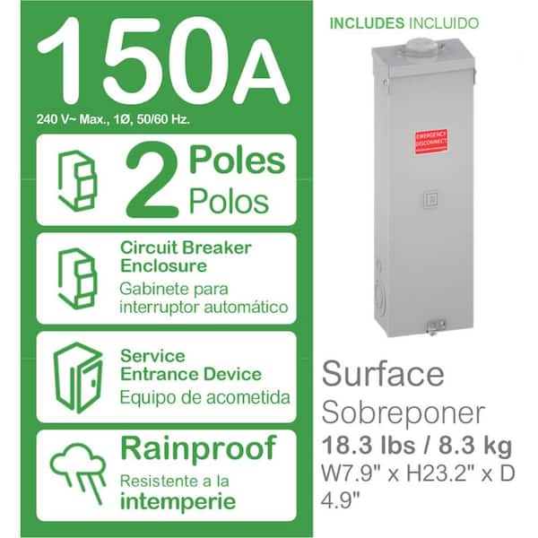 QO 150 Amp 2-Pole Outdoor Circuit Breaker Enclosure with QDL22150 PowerPact Q-Frame Breaker