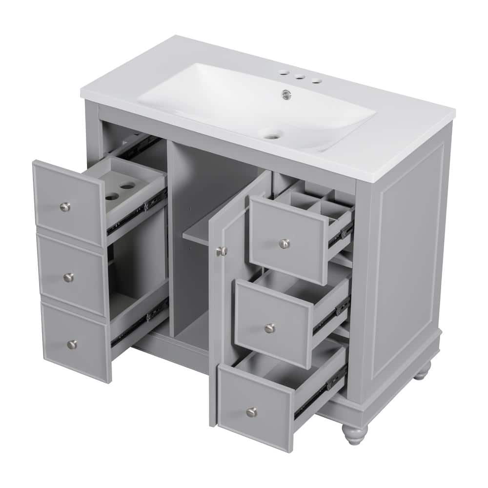 36 in. W x 18 in.D x 34 in. H Single Sink Bath Vanity in Gray with White Re