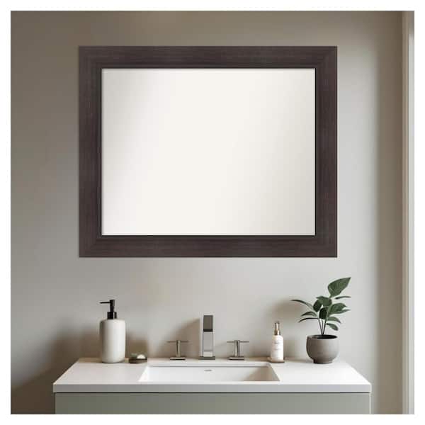 Sloped Espresso 33.5 in. x 27.5 in. Non-Beveled Modern Rectangle Framed Bathroom Wall Mirror