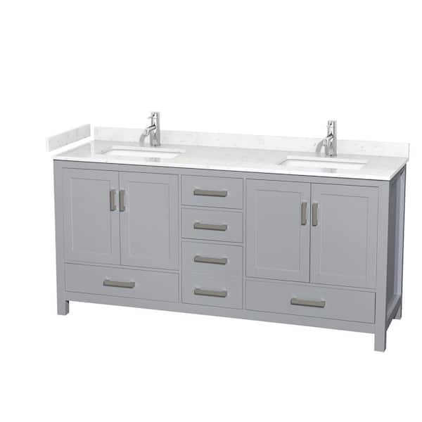 Wyndham Collection Sheffield 72 in. W x 22 in. D Double Bath Vanity in Gray with Cultured Marble Vanity Top in White with White Basins