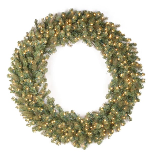 National Tree Company 48 in. Artificial Downswept Douglas Wreath with Warm White LED Lights