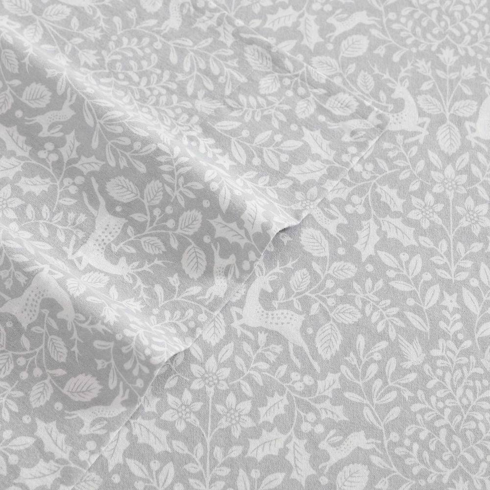 Deer Dance Grey Cotton Flannel Queen Sheet Set
