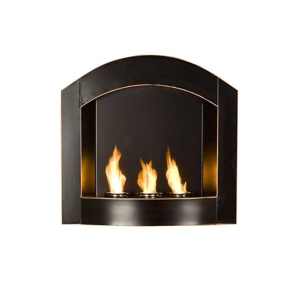 Southern Enterprises Arch 27 in. Wall-Mount Gel Fuel Fireplace in Matte Black with Copper Distressing