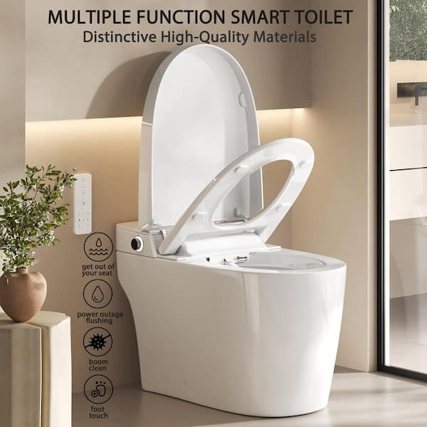 Smart Tankless Elongated Toilet Bidet Toilet 1.1/1. 6GPF in White with Remote Control and Auto Open/Close, Heated Seat