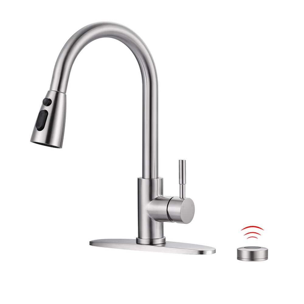 Brushed Nickel Touchless Pull-Down Kitchen Faucet with Spray