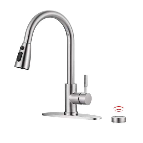 WOWOW Touchless Single-Handle Pull Down Sprayer Kitchen Faucet, Mobile Motion Sensor Kitchen Sink Faucet in Brushed Nickel