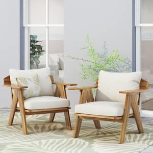 Hot Sale 30.75 in.W x 30.25 in.D x 26.00 in.H Outdoor Acacia Wood Lounge Chairs Beige Cushions for Patio Porch 2-Pack