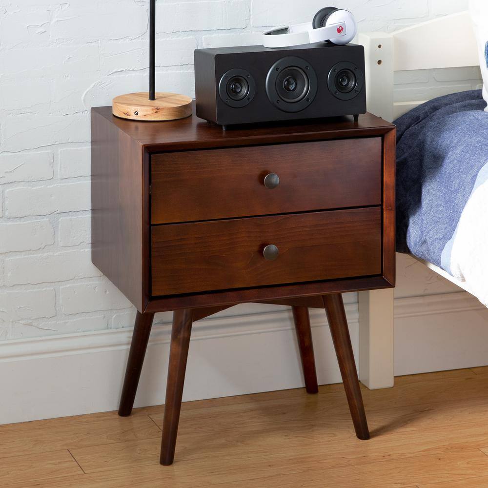 Walker Edison Furniture Company Mid Century Modern Contemporary Transitional 2 Drawer Solid Wood Walnut Night Stand Hdr25mc2dwt The Home Depot