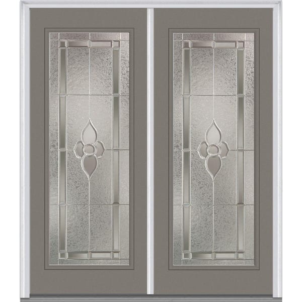 Milliken Millwork 74 in. x 81.75 in. Master Nouveau Decorative Glass Full Lite Painted Majestic Steel Exterior Double Door