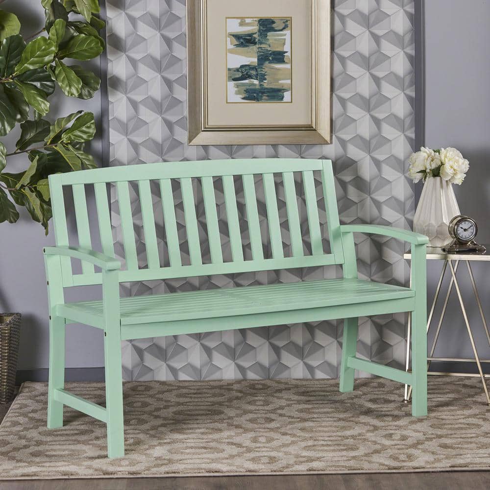 Farmhouse-Style 48 in. Acacia Wood Outdoor Bench with Back for Porch, Balco