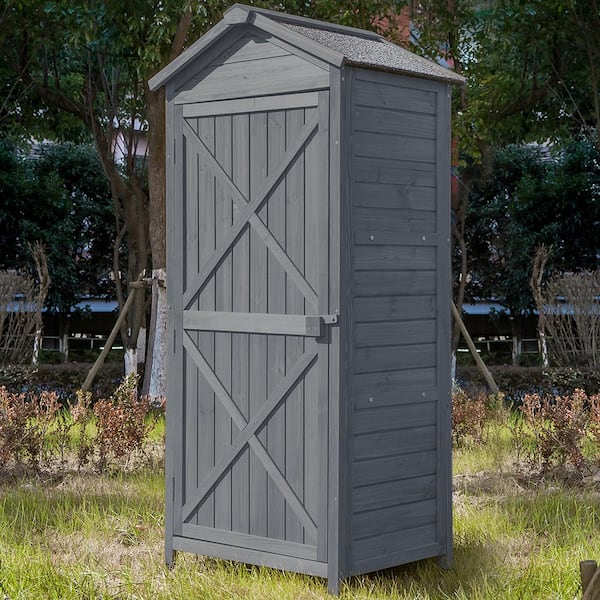 Afoxsos 2.1 ft. W x 1.5 ft. D Gray Outdoor Wooden Storage Sheds, Fir Wood Lockers with Workstation(3.5 sq. ft.)