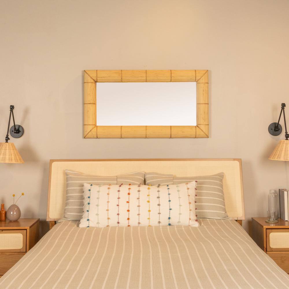 Natural Bamboo Rectangular Wall Mirror with Hand-Laid Stems