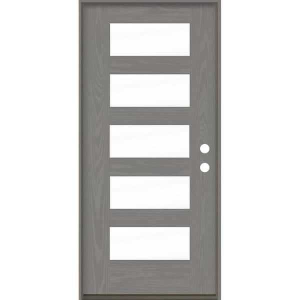 Krosswood Doors ASCEND Modern 36 in. x 80 in. 5-Lite Left-Hand/Inswing Clear Glass Malibu Grey Stain Fiberglass Prehung Front Door