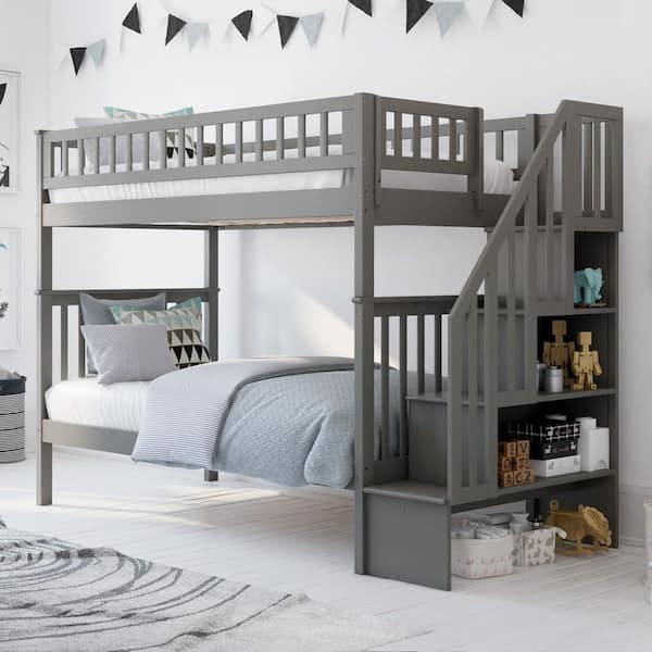 AFI Woodland Staircase Bunk Bed Twin over Twin in Grey