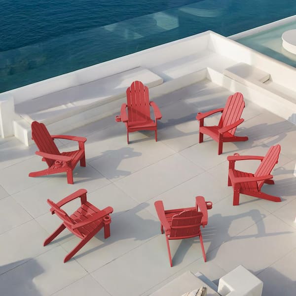 LUE BONA Phillida Red Recycled HIPS Plastic Weather Resistant Reclining Outdoor Adirondack Chair Patio Fire Pit Chair(6-Pack)
