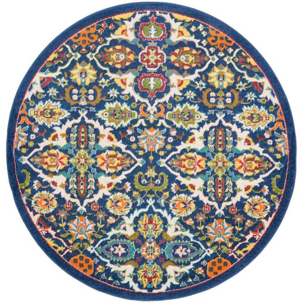 Allur Nav/Mtc 5 ft. x 5 ft. All-Over Design Transitional Round Area Rug