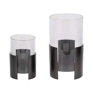 10 in. and 14 in. Gray Metal 3-legged Hurricane Candle Holder Set of 2