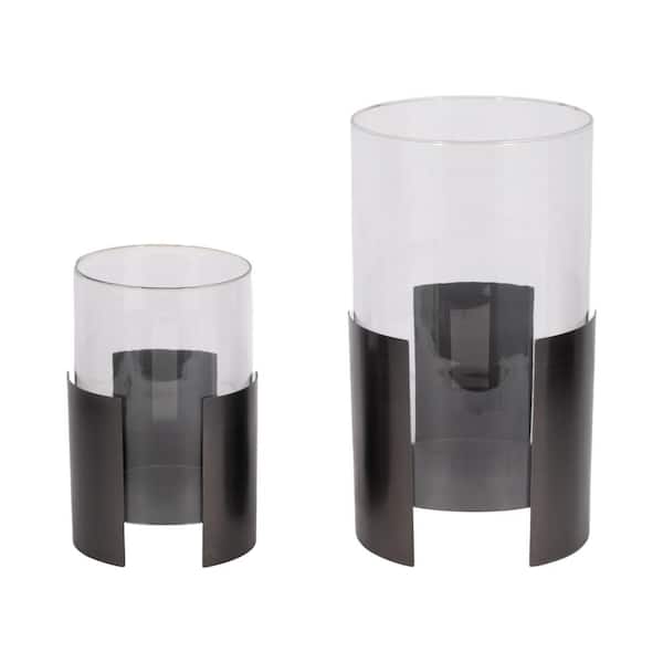 Liv & Skye 10 in. and 14 in. Gray Metal 3-legged Hurricane Candle Holder Set of 2