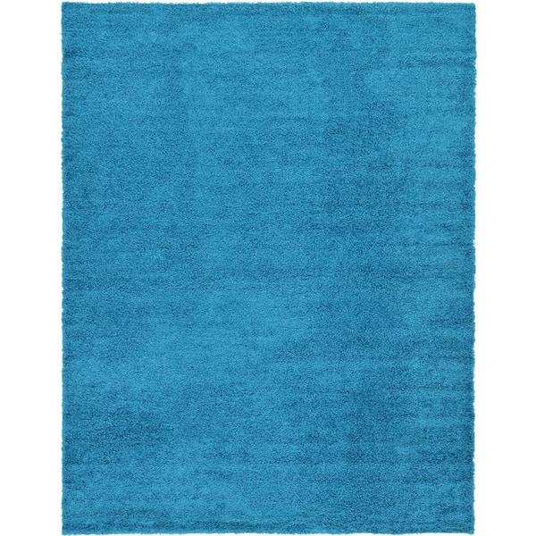 Unique Loom Solid Shag Turquoise 10 ft. x 13 ft. Area Rug