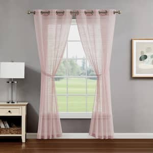 Rosemary Blush Pink Grommet Sheer Tiebacks Window Curtain 38 in. W x 84 in. L (2-Panels)