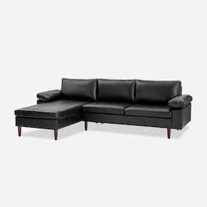 Chrissie 109 in. W Vegan Leather Mid-Century Sectional Sofa in Black with Solid Wood Legs