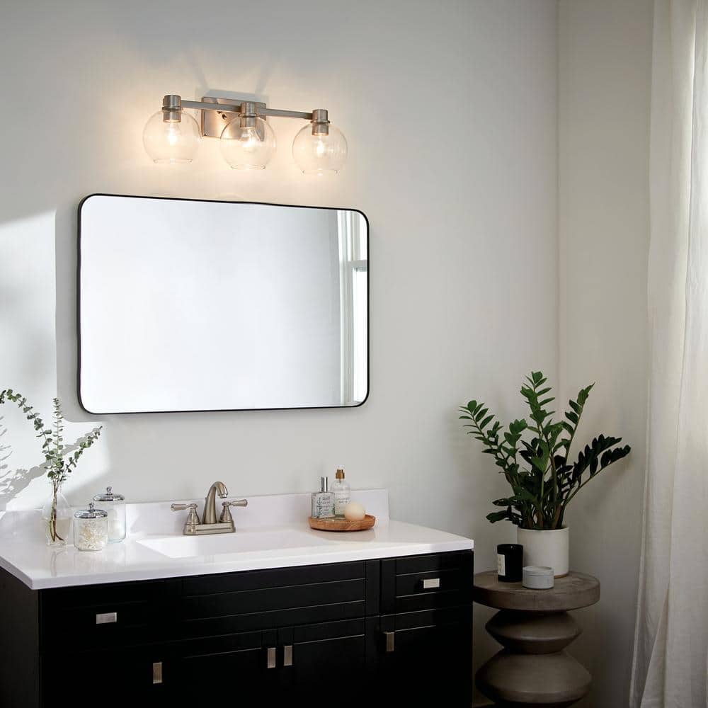 Harmony 24.5" Brushed Nickel 3-Light Vanity with Clear Glass Shades