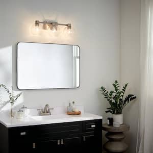 Harmony 24.5 in. 3-Light Brushed Nickel Transitional Bathroom Vanity Light with Clear Glass