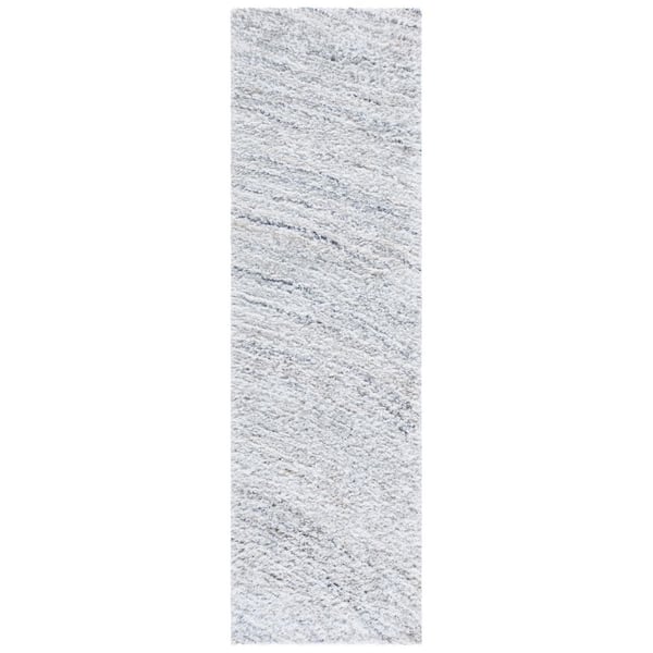 Glory Shag 2 ft. x 8 ft. Ivory/Light Blue Abstract Wavy Runner Rug