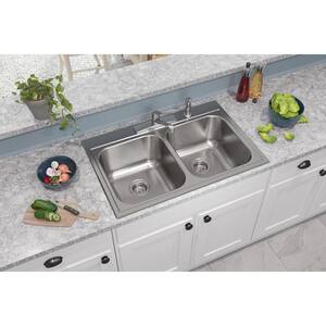 Parkway 20-Gauge Stainless Steel 33 in. Double Bowl Drop-In Kitchen Sink with Faucet